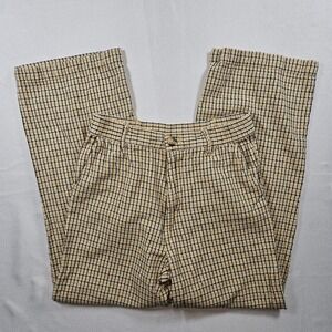 Billabong Women's Plaid Cropped Straight Leg Pants Small Beige Casual‎ Boho
